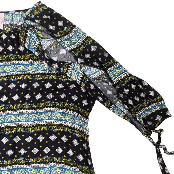 True Light Boho Floral Mixed Print Split Sleeve Cold Shoulder Top Blouse - Picture 8 of 16